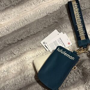 Teal and gold dual pouch wristlet